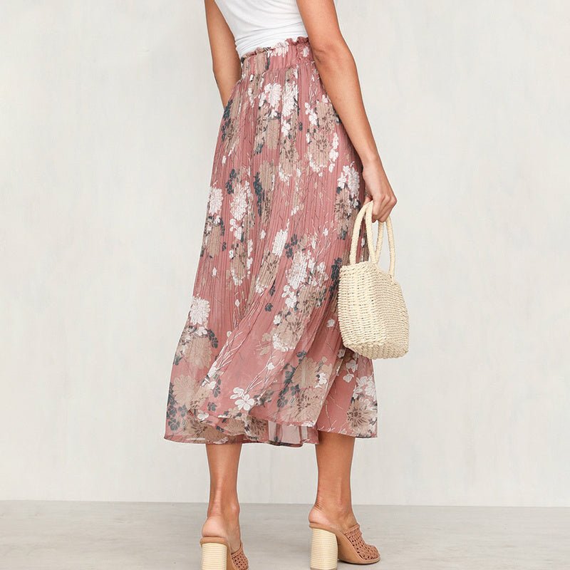 European and American fashion skirts $49.50 Dana Fashion Color: Pink Size: L Women's clothing Fabric Name: Chiffon Skirt type: pleated skirt Skirt length: long skirt Color: Foundation printing Size: S, M, L size waistline Length S 66 82 M 70 83 L 74 84 1.