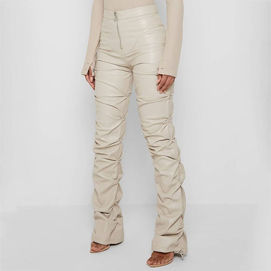 European And American Fashion Tight PU Leather Trousers Personalized Shrinkage Bootcut Trousers Women $59.00 Dana Fashion Color: Black Size: L Women's clothing Product information: Color: brown, dark green, black, Milky White Elasticity: Micro elasticity