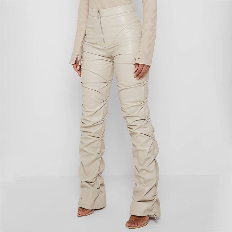 European And American Fashion Tight PU Leather Trousers Personalized Shrinkage Bootcut Trousers Women $59.00 Dana Fashion Color: Black Size: L Women's clothing Product information: Color: brown, dark green, black, Milky White Elasticity: Micro elasticity