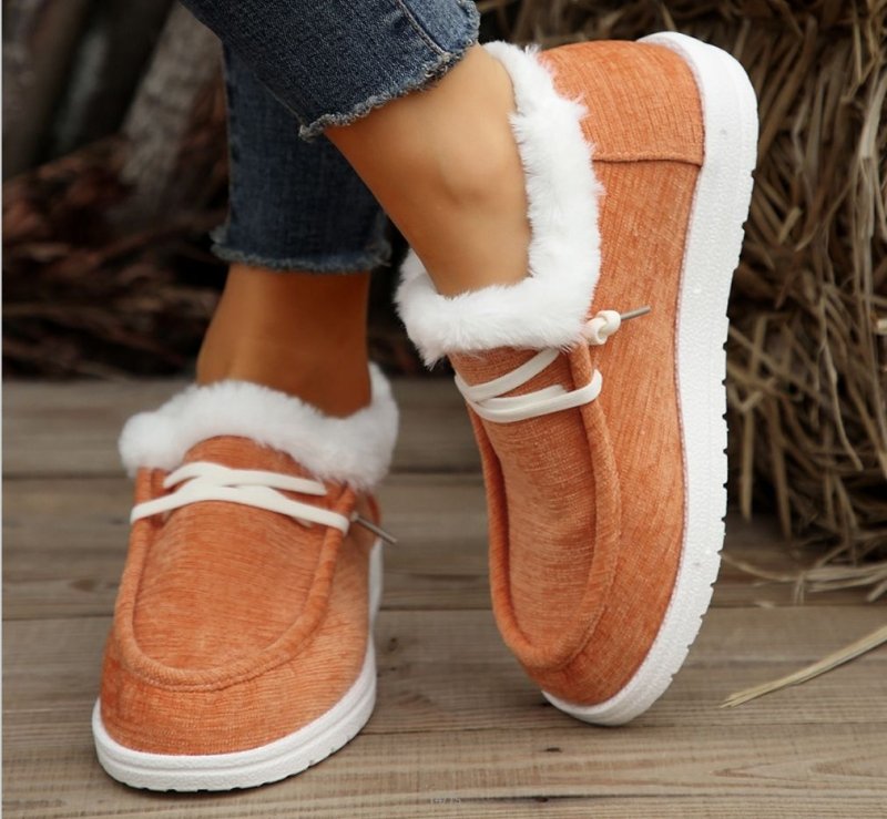 European And American Flat Heel Low Cut Round Head Fleece-lined Thick Furry Warm Women $36.59 Dana Fashion Color: Orange Red Size: 36 Women's shoes Product information: Pattern: solid color Toe holder shape: round head Color: black, orange, lavender, ligh