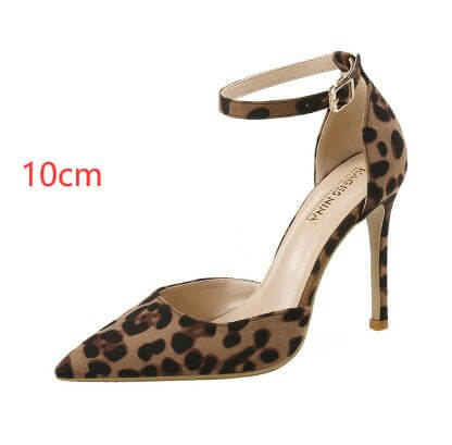 European And American Hollowed Sandals Women's Word With Pointed Toe Stiletto Leopard Print $59.50 Dana Fashion Height: 10cm Size: 34 Women's shoes Product information: Pattern: Leopard print Lining material: Microfiber Color: Heel Height: 10cm, heel heig