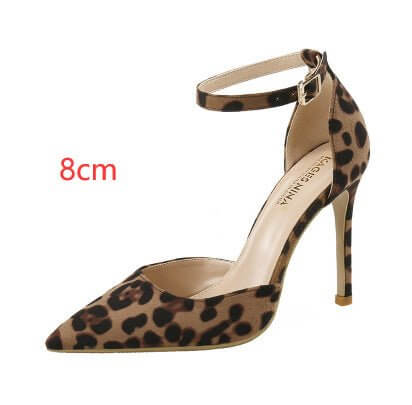 European And American Hollowed Sandals Women's Word With Pointed Toe Stiletto Leopard Print $59.50 Dana Fashion Height: 8cm Size: 34 Women's shoes Product information: Pattern: Leopard print Lining material: Microfiber Color: Heel Height: 10cm, heel heigh