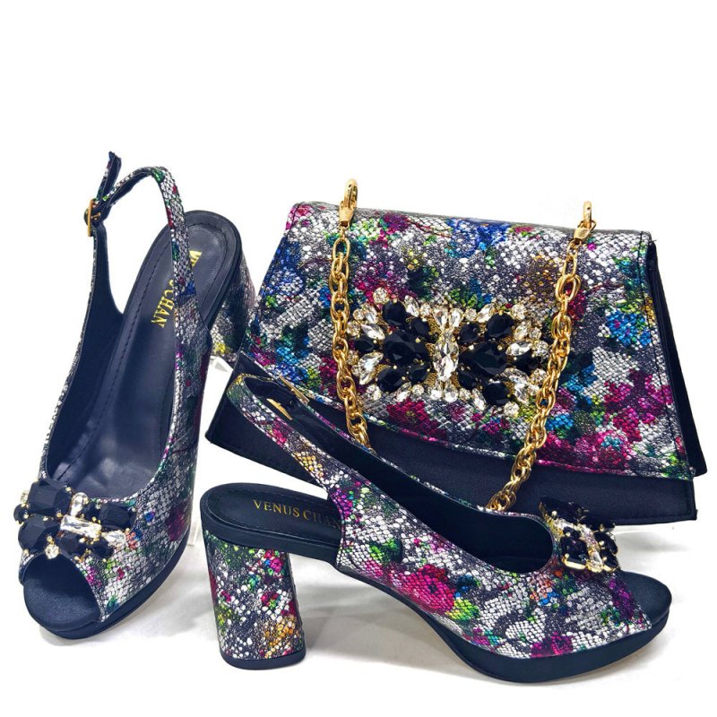 European And American Ladies Shoe Bag Suit Combination $165.50 Dana Fashion Color: Black Size: 37 Women's shoes Product information: Color: white, yellow, dark violet, silver, blue, gold, black Heel height: high heel (6-8CM) Heel shape: chunky heel Size: