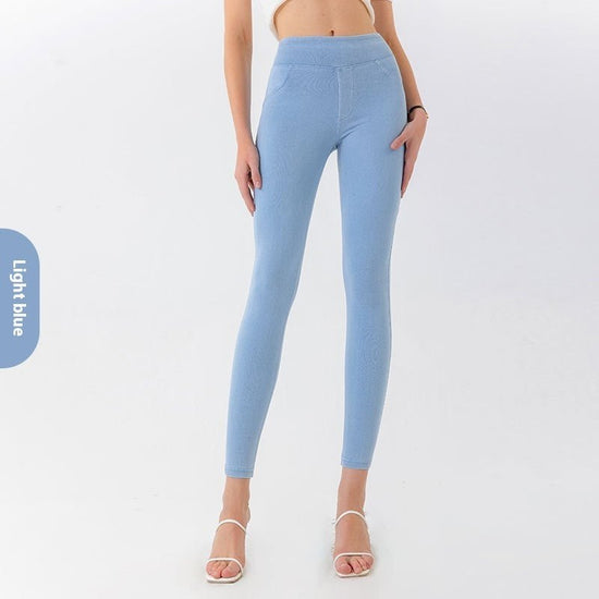 European And American New High Waist Yoga Jeans For Women $26.99 Dana Fashion Color: Light Blue Size: L Women's clothing Product information: Pattern: solid color Applicable sports: outdoor yoga Color: black, dark gray, dark blue, smalt, light blue Size: