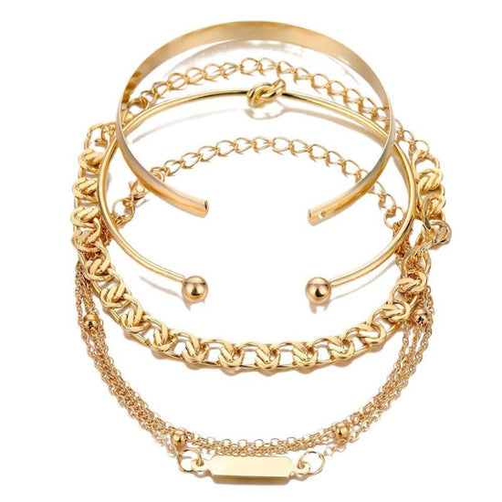 European And American Simple Hundred Chain Ring Bracelet 4-piece Set $10.57 Dana Fashion Color: YY12282 Women's Accessories Product information: Process: Electroplating Color: YY12282 Material: Alloy Popular elements: round, ring Style: all match Packing