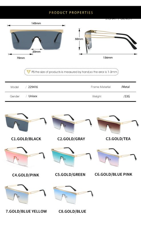 European And American Square Pair Sunglasses One-piece Lens $23.13 Dana Fashion Color: Gold frame blue tea style: New Women's Accessories Product information: Name: Sunglasses Lens material:PC Frame material: metal Eyewear style: Box Style: fashion, perso
