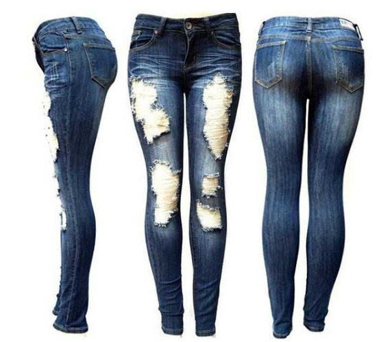 European And American Style Women Ripped Slimming Jeans $25.99 Dana Fashion Color: Dark Blue Size: 2XL Women's clothing Product information: Thickness: ordinary Fabric name: Other Color: dark blue, light blue Elasticity: as shown in the figure Pants lengt