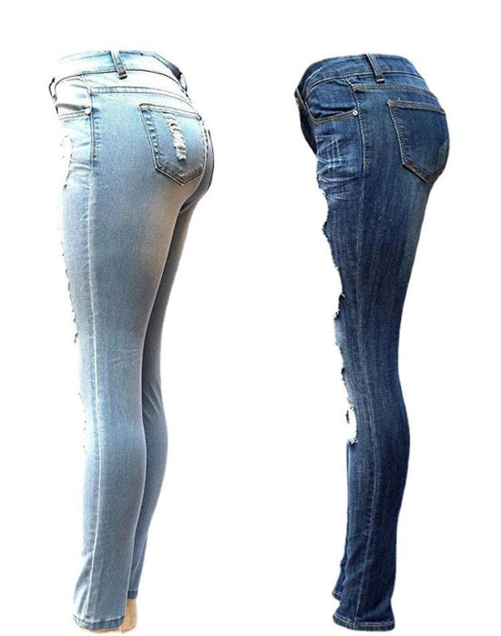European And American Style Women Ripped Slimming Jeans $25.99 Dana Fashion Color: Dark Blue Size: 2XL Women's clothing Product information: Thickness: ordinary Fabric name: Other Color: dark blue, light blue Elasticity: as shown in the figure Pants lengt