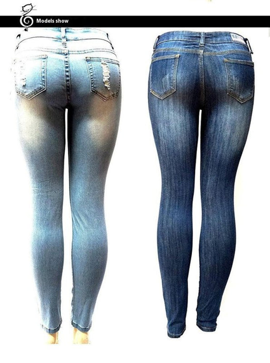 European And American Style Women Ripped Slimming Jeans $25.99 Dana Fashion Color: Dark Blue Size: 2XL Women's clothing Product information: Thickness: ordinary Fabric name: Other Color: dark blue, light blue Elasticity: as shown in the figure Pants lengt