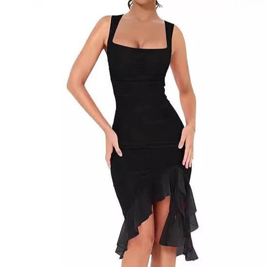 European And American U-collar Slim Mesh Splicing Sling Dress $32.50 Dana Fashion Color: Black Size: L Women's clothing Product information: Fabric name: Polyester Color: Black Sleeve type: sleeveless Main fabric composition: Polyester (polyester fiber) S
