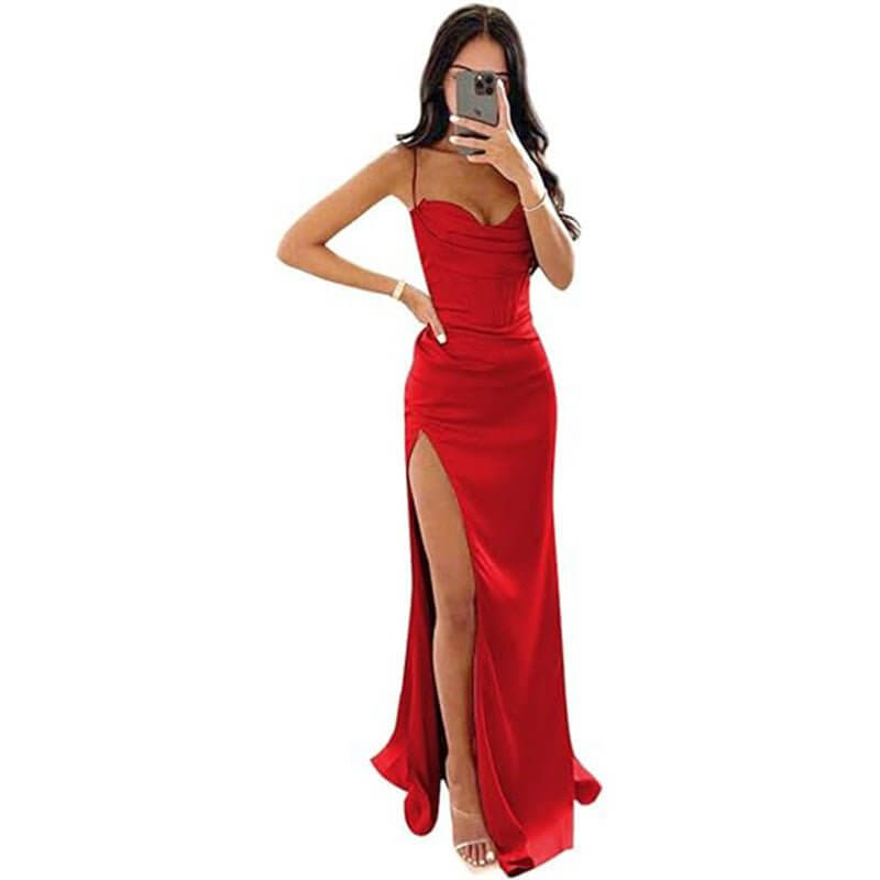 European And American Women's Clothing Sleeveless Camisole Evening Dress $98.50 Dana Fashion Color: Red Size: US10 Baby Clothing Product information: Applicable scenario: Wedding Color: yellow, black, dark violet, blue, red, dark red, pink Gray, Peacock G