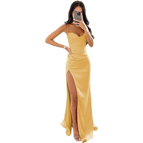European And American Women's Clothing Sleeveless Camisole Evening Dress $98.50 Dana Fashion Color: Yellow Size: US10 Baby Clothing Product information: Applicable scenario: Wedding Color: yellow, black, dark violet, blue, red, dark red, pink Gray, Peacoc