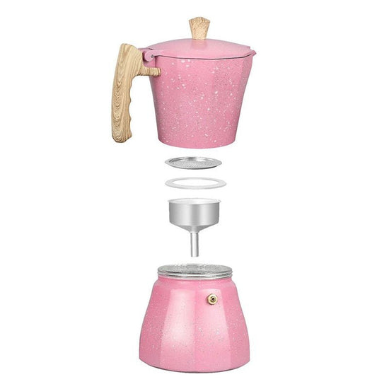 European Style Aluminum Coffee Pot Turkish Octagonal Pot Coffee Cup $58.39 Dana Fashion Color: Pink Capacity size: 300ml Dana's Kitchen Product Information: Brand: Open brand coffee maker Material: Aluminum Place of Origin: Wuyi Time to market: Spring 202