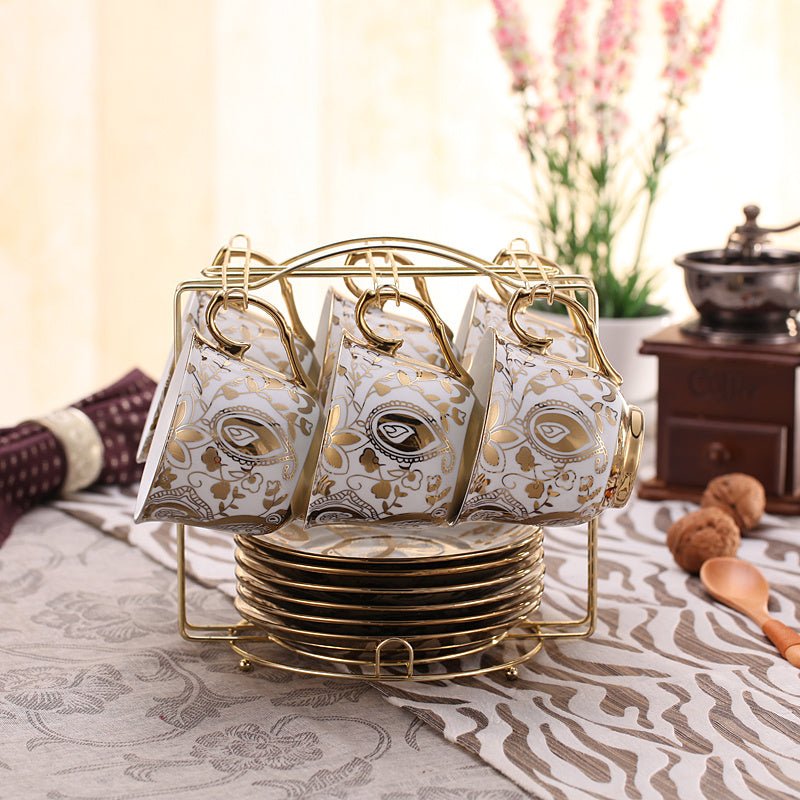 European-style Bone China Coffee Set British Afternoon Tea Cup Simple Household $98.50 Dana Fashion style: Moon Dana's Kitchen Product information: Material: Porcelain Style: European Applicable people: 6 people Number of Pieces: 13 Pieces Popular element