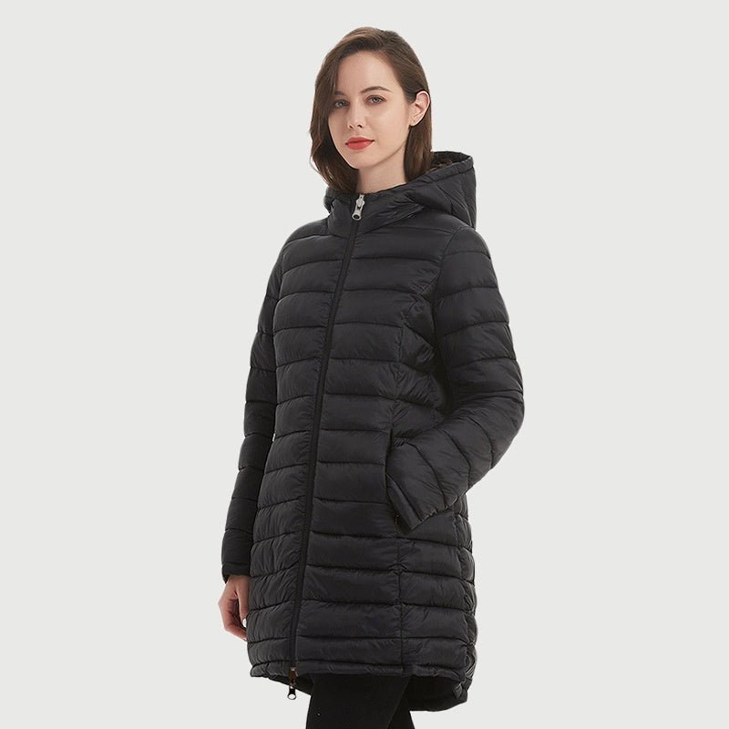 European Women's Mid-length Autumn And Winter Wear Hooded Cotton Jacket $145.50 Dana Fashion Color: Black Size: L Women's clothing Product information: Pattern: None Color: black, green Size: S,M,L,XL,XXL Style: slim fit Popular elements: Pocket Fabric na