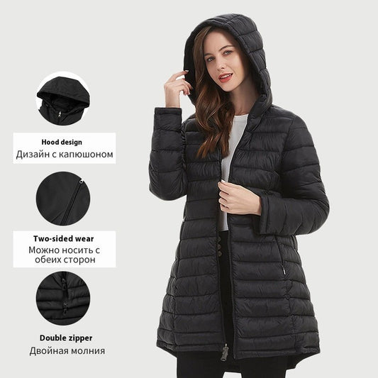 European Women's Mid-length Autumn And Winter Wear Hooded Cotton Jacket $145.50 Dana Fashion Color: Black Size: L Women's clothing Product information: Pattern: None Color: black, green Size: S,M,L,XL,XXL Style: slim fit Popular elements: Pocket Fabric na