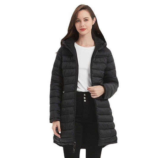 European Women's Mid-length Autumn And Winter Wear Hooded Cotton Jacket $145.50 Dana Fashion Color: Black Size: L Women's clothing Product information: Pattern: None Color: black, green Size: S,M,L,XL,XXL Style: slim fit Popular elements: Pocket Fabric na