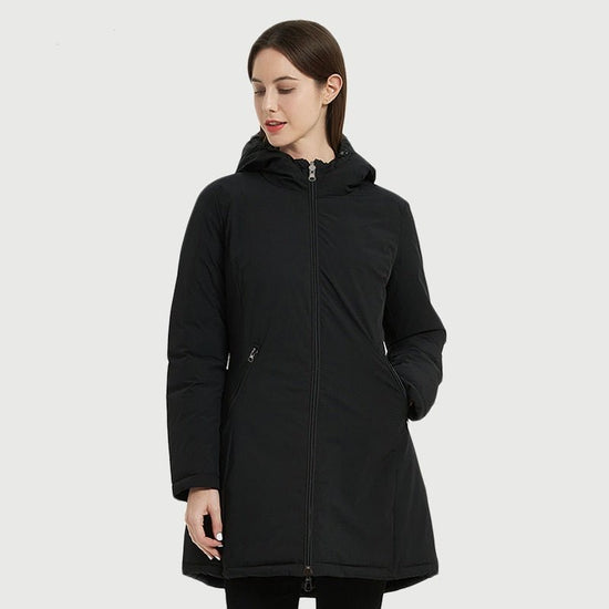 European Women's Mid-length Autumn And Winter Wear Hooded Cotton Jacket $145.50 Dana Fashion Color: Black Size: L Women's clothing Product information: Pattern: None Color: black, green Size: S,M,L,XL,XXL Style: slim fit Popular elements: Pocket Fabric na