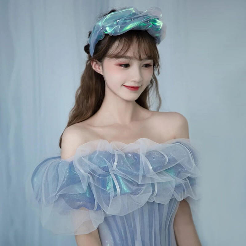 Evening Gown For Women Haze Blue Fairy $145.90 Dana Fashion Color: Blue size: L Women's clothing Product information: Applicable scenario: wedding adult ceremony party company annual meeting performance Daily date Color: blue Sleeve type: puff sleeve Main