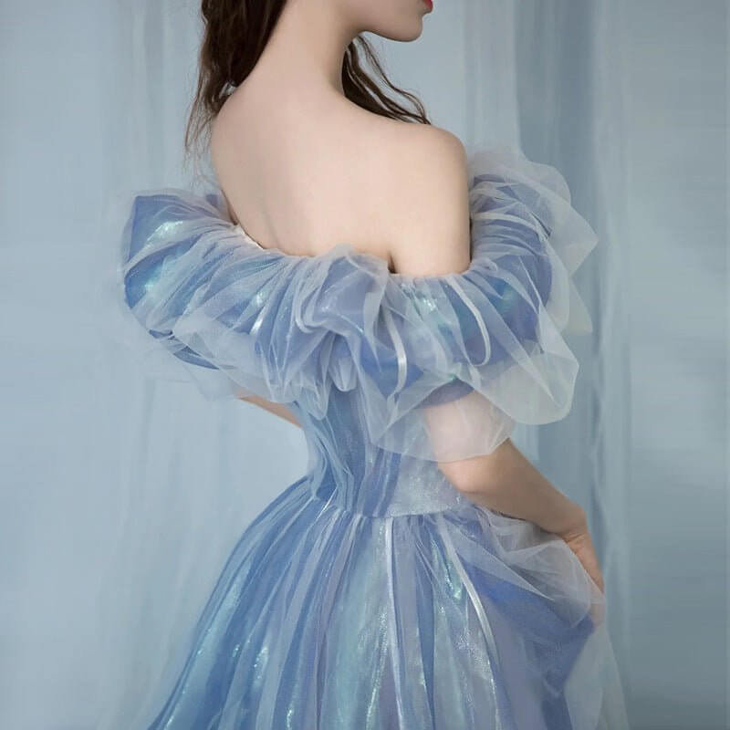 Evening Gown For Women Haze Blue Fairy $145.90 Dana Fashion Color: Blue size: L Women's clothing Product information: Applicable scenario: wedding adult ceremony party company annual meeting performance Daily date Color: blue Sleeve type: puff sleeve Main