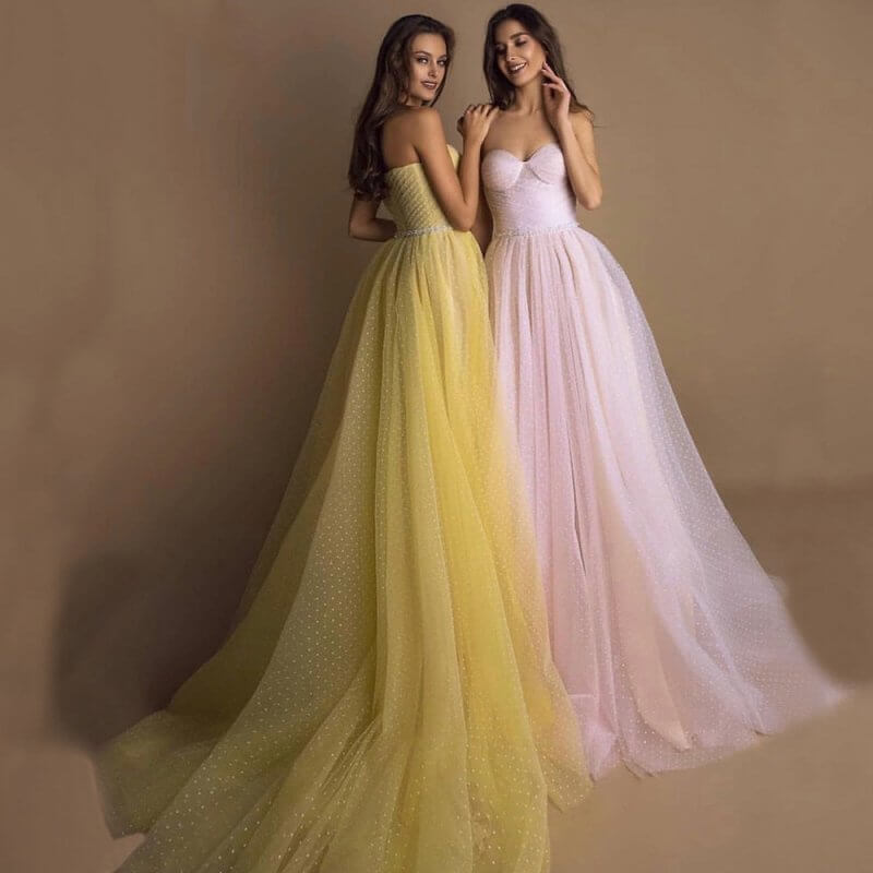 Evening Gown Tube Top Retro Lantern Sleeve Light Yarn $259.50 Dana Fashion Color: Pink Size: US10 Women's clothing Product information: Color: yellow, pink Waist type: high waist Size: US2,US4,US6,US8,US10,US12,US14,US16,US14W,US16W,US18W,US20W,US22W,US24