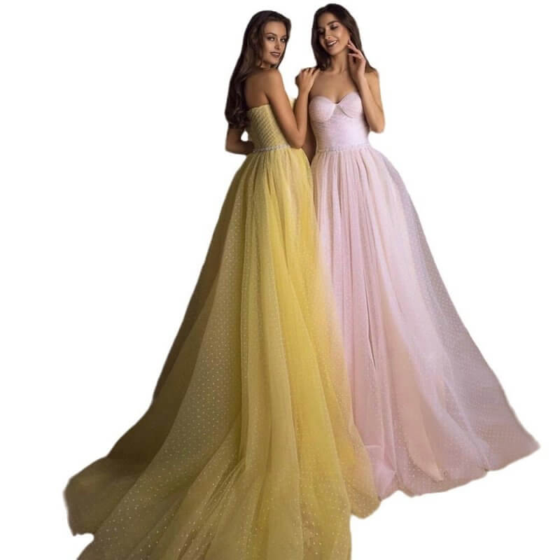 Evening Gown Tube Top Retro Lantern Sleeve Light Yarn $259.50 Dana Fashion Color: Pink Size: US10 Women's clothing Product information: Color: yellow, pink Waist type: high waist Size: US2,US4,US6,US8,US10,US12,US14,US16,US14W,US16W,US18W,US20W,US22W,US24