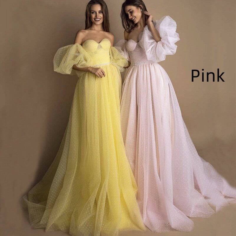Evening Gown Tube Top Retro Lantern Sleeve Light Yarn $259.50 Dana Fashion Color: Pink Size: US10 Women's clothing Product information: Color: yellow, pink Waist type: high waist Size: US2,US4,US6,US8,US10,US12,US14,US16,US14W,US16W,US18W,US20W,US22W,US24