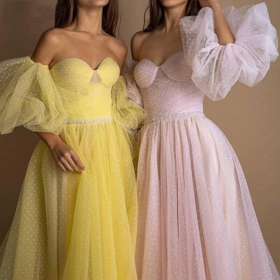 Evening Gown Tube Top Retro Lantern Sleeve Light Yarn $259.50 Dana Fashion Color: Pink Size: US10 Women's clothing Product information: Color: yellow, pink Waist type: high waist Size: US2,US4,US6,US8,US10,US12,US14,US16,US14W,US16W,US18W,US20W,US22W,US24
