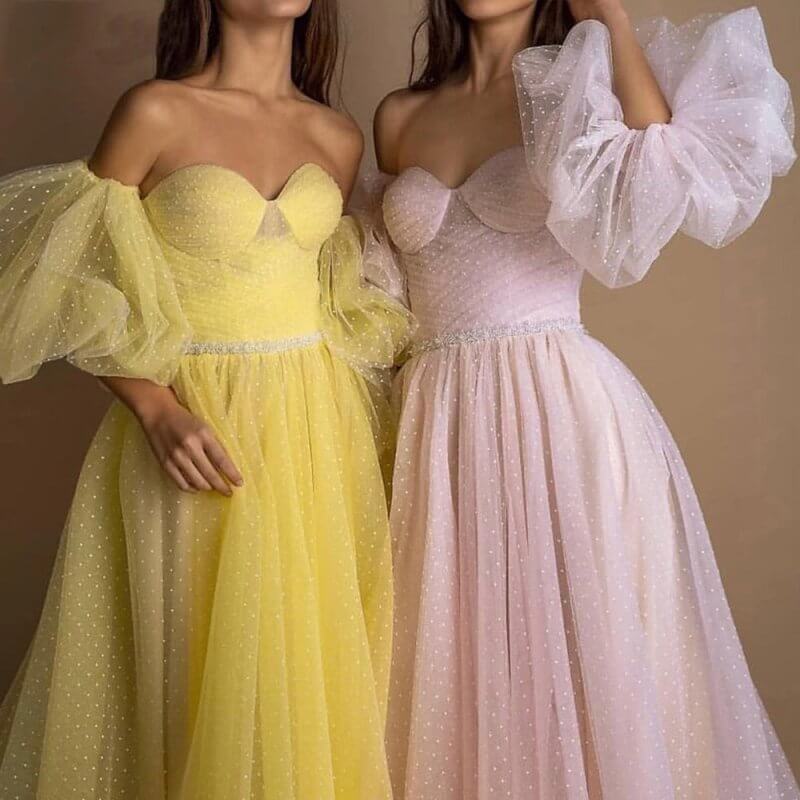Evening Gown Tube Top Retro Lantern Sleeve Light Yarn $259.50 Dana Fashion Color: Pink Size: US10 Women's clothing Product information: Color: yellow, pink Waist type: high waist Size: US2,US4,US6,US8,US10,US12,US14,US16,US14W,US16W,US18W,US20W,US22W,US24