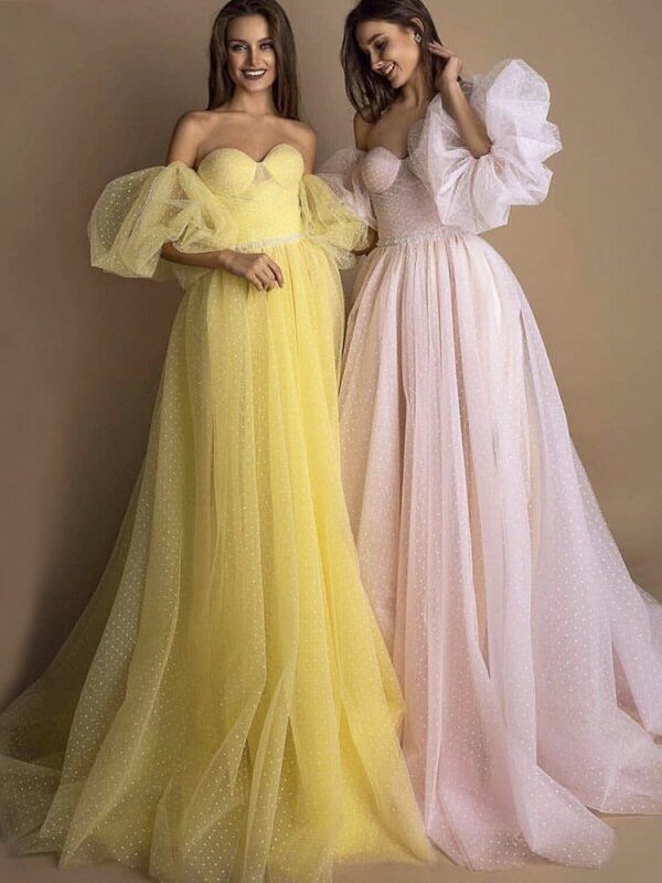 Evening Gown Tube Top Retro Lantern Sleeve Light Yarn $259.50 Dana Fashion Color: Pink Size: US10 Women's clothing Product information: Color: yellow, pink Waist type: high waist Size: US2,US4,US6,US8,US10,US12,US14,US16,US14W,US16W,US18W,US20W,US22W,US24