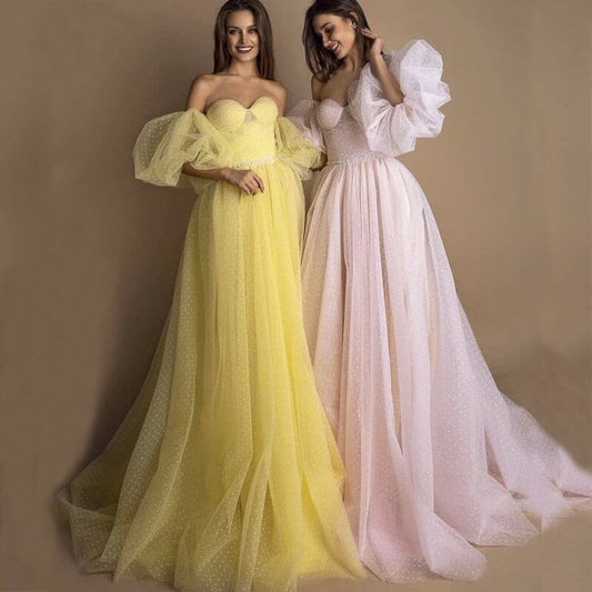 Evening Gown Tube Top Retro Lantern Sleeve Light Yarn $259.50 Dana Fashion Color: Pink Size: US10 Women's clothing Product information: Color: yellow, pink Waist type: high waist Size: US2,US4,US6,US8,US10,US12,US14,US16,US14W,US16W,US18W,US20W,US22W,US24