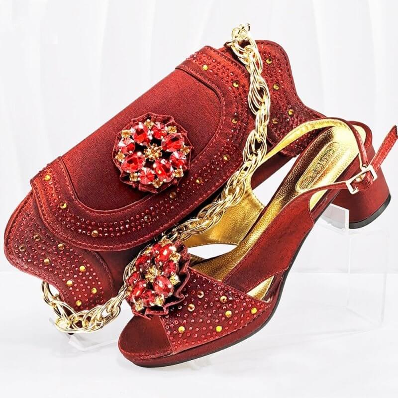 Evening Party With Rhinestone Pointed Toe Shoes Hand Bag Suit $189.50 Dana Fashion Color: Wine Red Size: 38 Women's shoes Product information: Toe holder shape: Pointed Color: Olive, Brown, Rose Red, gold, royal blue, skin color, wine red Shoe Upper mater