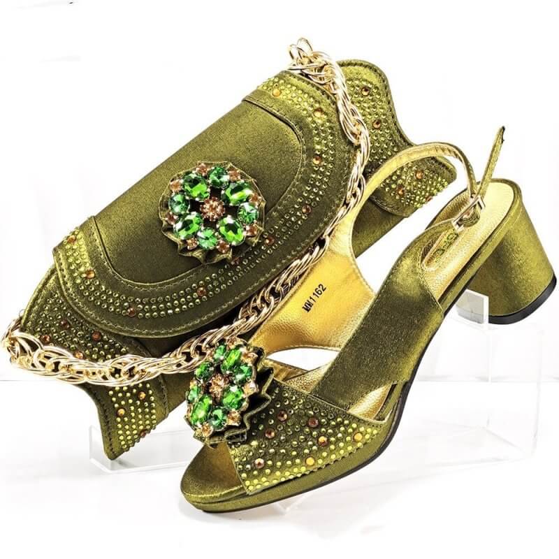 Evening Party With Rhinestone Pointed Toe Shoes Hand Bag Suit $189.50 Dana Fashion Color: Olive Size: 38 Women's shoes Product information: Toe holder shape: Pointed Color: Olive, Brown, Rose Red, gold, royal blue, skin color, wine red Shoe Upper material