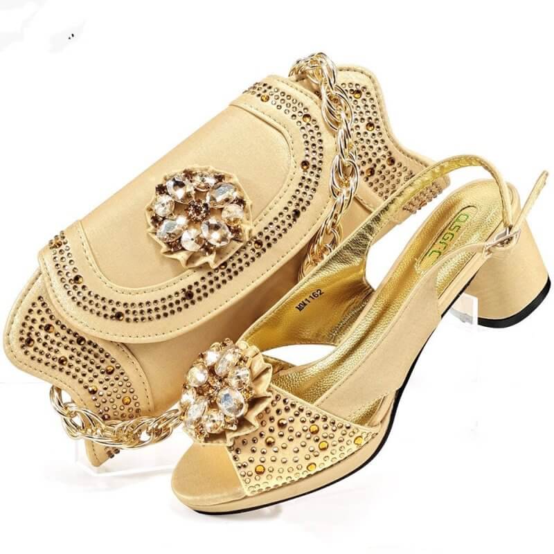 Evening Party With Rhinestone Pointed Toe Shoes Hand Bag Suit $189.50 Dana Fashion Color: Gold Size: 38 Women's shoes Product information: Toe holder shape: Pointed Color: Olive, Brown, Rose Red, gold, royal blue, skin color, wine red Shoe Upper material: