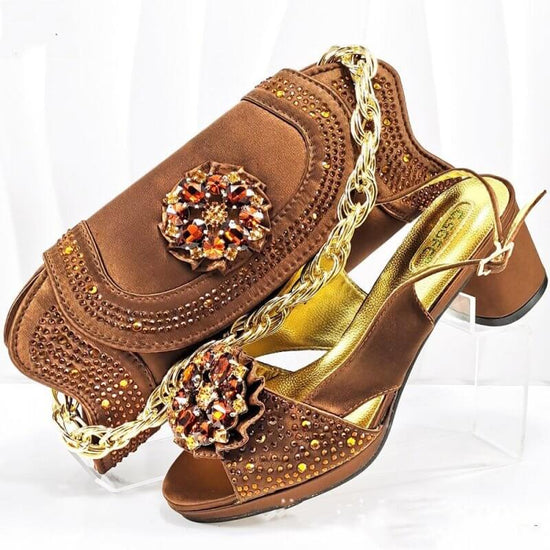 Evening Party With Rhinestone Pointed Toe Shoes Hand Bag Suit $189.50 Dana Fashion Color: Brown Size: 38 Women's shoes Product information: Toe holder shape: Pointed Color: Olive, Brown, Rose Red, gold, royal blue, skin color, wine red Shoe Upper material