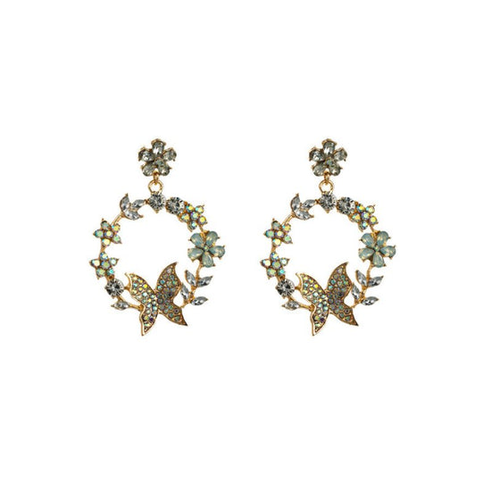 Exaggerated Alloy Diamond Garland Butterfly Earrings $15.61 Dana Fashion Color: AB Color Women's Accessories Product information: Treatment Process: Diamond Color: AB color, white Green Red Applicable population: Female Material: Alloy Modeling: Flower, a