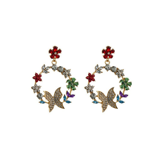 Exaggerated Alloy Diamond Garland Butterfly Earrings $15.61 Dana Fashion Color: AB Color Women's Accessories Product information: Treatment Process: Diamond Color: AB color, white Green Red Applicable population: Female Material: Alloy Modeling: Flower, a