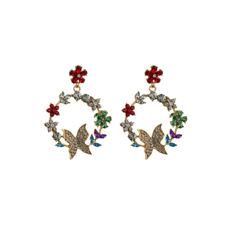 Exaggerated Alloy Diamond Garland Butterfly Earrings $15.61 Dana Fashion Color: AB Color Women's Accessories Product information: Treatment Process: Diamond Color: AB color, white Green Red Applicable population: Female Material: Alloy Modeling: Flower, a