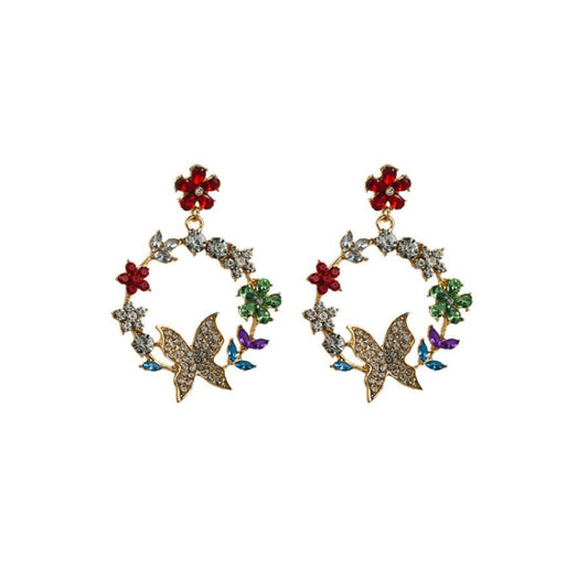 Exaggerated Alloy Diamond Garland Butterfly Earrings $15.61 Dana Fashion Color: AB Color Women's Accessories Product information: Treatment Process: Diamond Color: AB color, white Green Red Applicable population: Female Material: Alloy Modeling: Flower, a