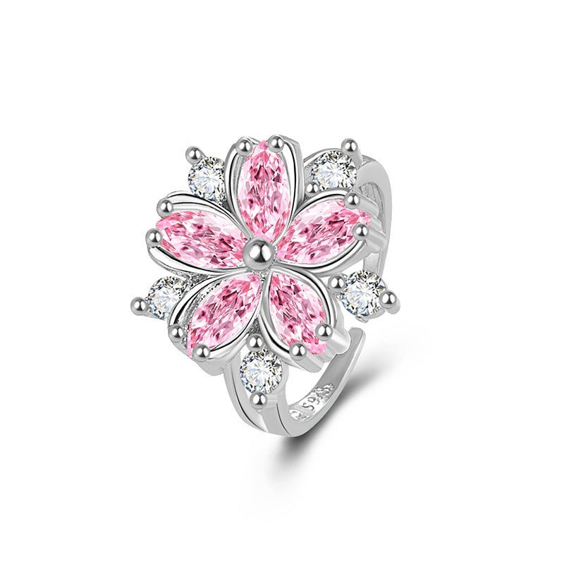 Exaggerated Plum Blossom Ring Flower Ring Female $12.61 Dana Fashion Color: YTBB182 White Gold Color Size: Adjustable Opening Women's Accessories Product information: Type: open mouth Treatment Process: Electroplating Color: YTBB182 [white gold]] Applicab