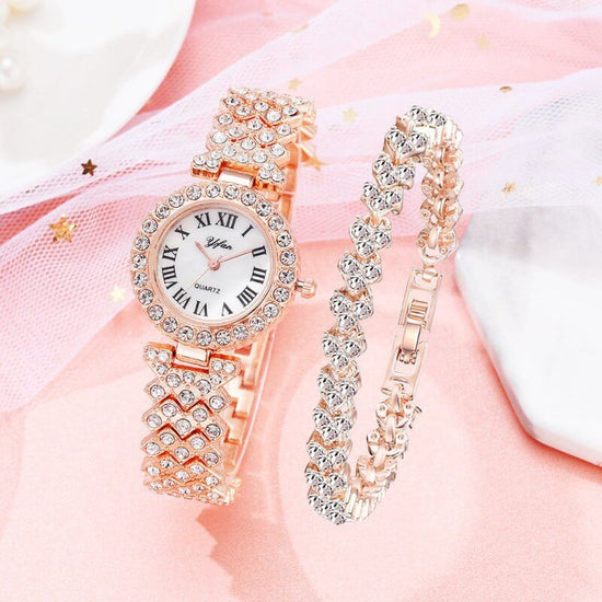 Exquisite Dial And Strap Full Of Diamonds Ancient Roman Scale Women's Watch $46.40 Dana Fashion Color: Rose Gold style: With bracelet Women's Accessories Product information: Movement: quartz Surface material: glass Shell Material: Alloy Strap Material: A