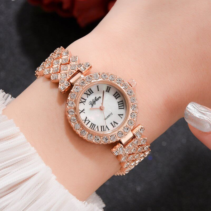 Exquisite Dial And Strap Full Of Diamonds Ancient Roman Scale Women's Watch $26.19 Dana Fashion Color: Gold style: With bracelet Women's Accessories Product information: Movement: quartz Surface material: glass Shell Material: Alloy Strap Material: Alloy