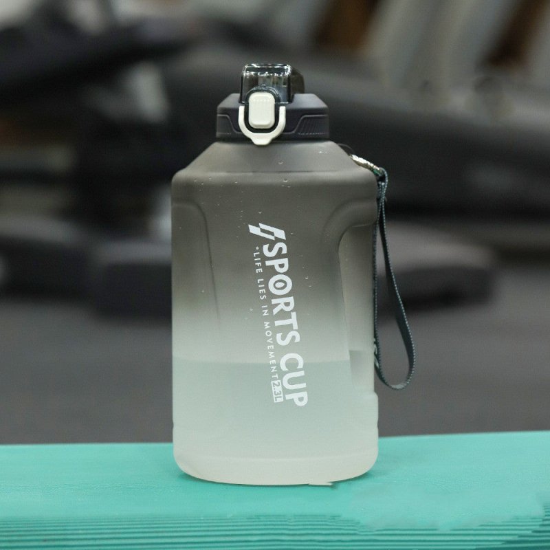 Extra Large Capacity Cup With Straw Fitness Sports Water Bottle Fitness Big Bottles $46.38 Dana Fashion Color: Gradient Black Capacity size: 2.3L style: Straw Dana's Kitchen Product information: Style: sports Function: high temperature resistance Dimensio