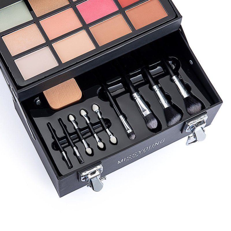 Eye Shadow Lip Gloss Cosmetic Set $170.00 Dana Fashion Color: Black makeup Product information: Efficacy: Concealer, Modification, Even skin tone Set includes lipstick, lip gloss, eye shadow, mascara, blush, lip pencil, brush and more Color: black, pink S