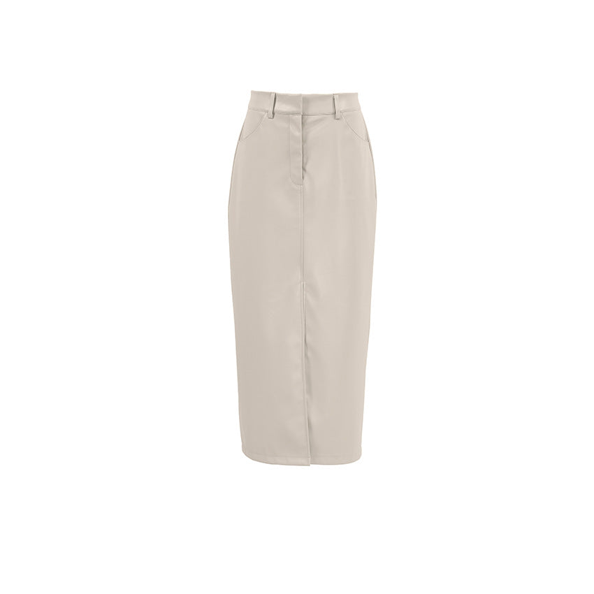 Vintage Fleece-lined PU Leather Leather Skirt