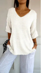 Solid Long Sleeve Sweater Slimming V-neckline Knitwear Women's Bottoming Shirt - DanaFashionstore