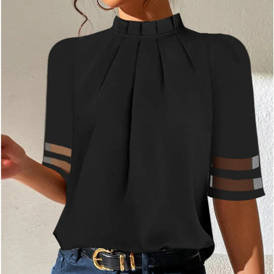 Pure Black Pleated Small Turtleneck Fashion Top