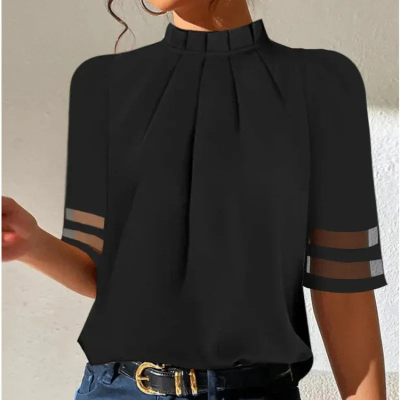 Pure Black Pleated Small Turtleneck Fashion Top - DanaFashionstore