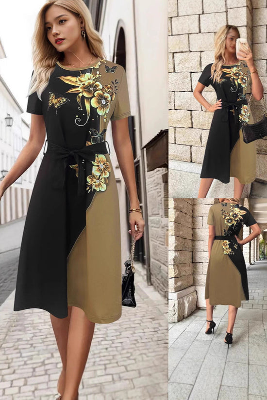 Women's Clothing Temperament Crew Neck Printed Dress - Dana Fashion