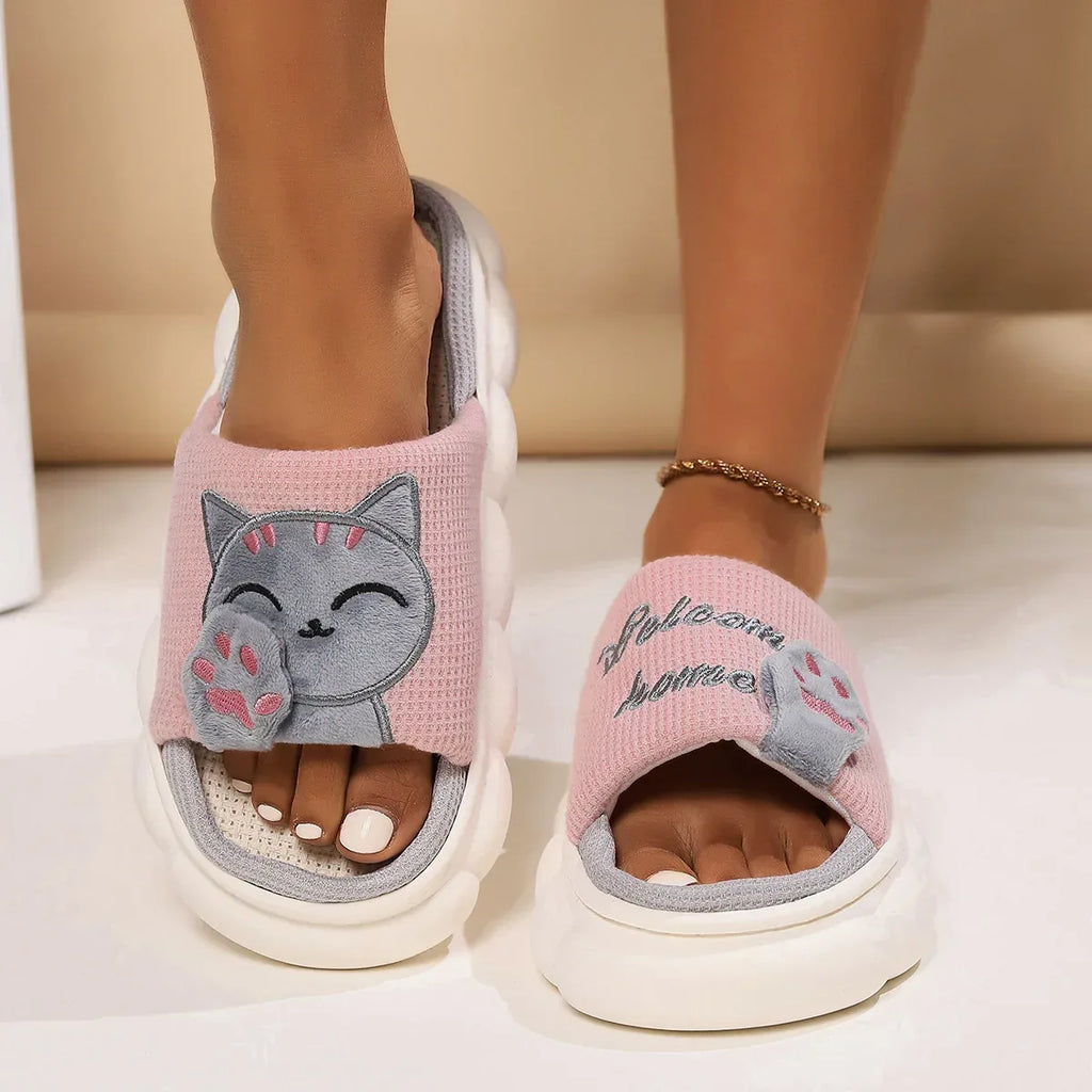 Cute Cartoon Kitten Home Slippers For Women - DanaFashionstore